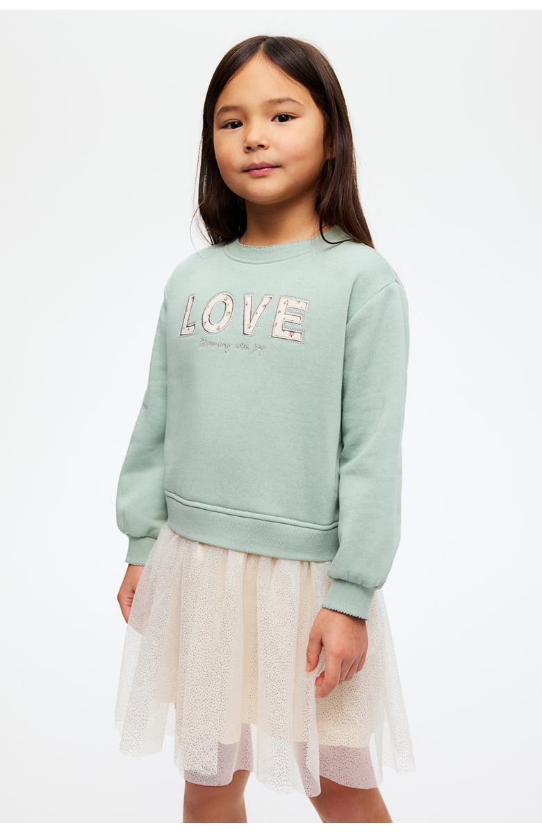 H&M Tulle-skirt Sweatshirt Dress, Alternate, color, Light Green/Love