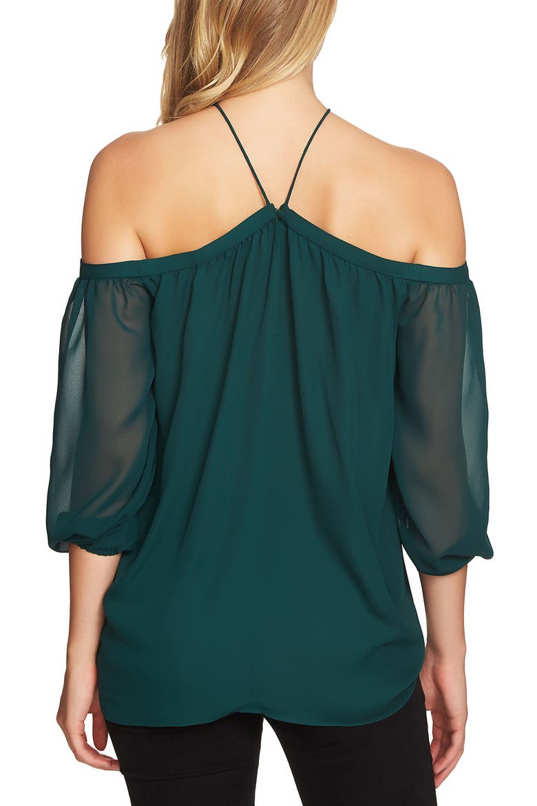 Off the Shoulder Sheer Chiffon Blouse, Alternate, color, JASPER GREEN