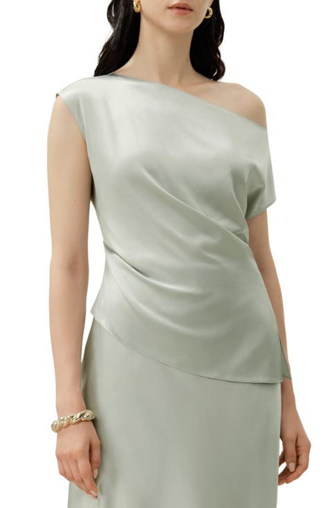 Women's Stretch Silk Charmeuse Asymmetric Top