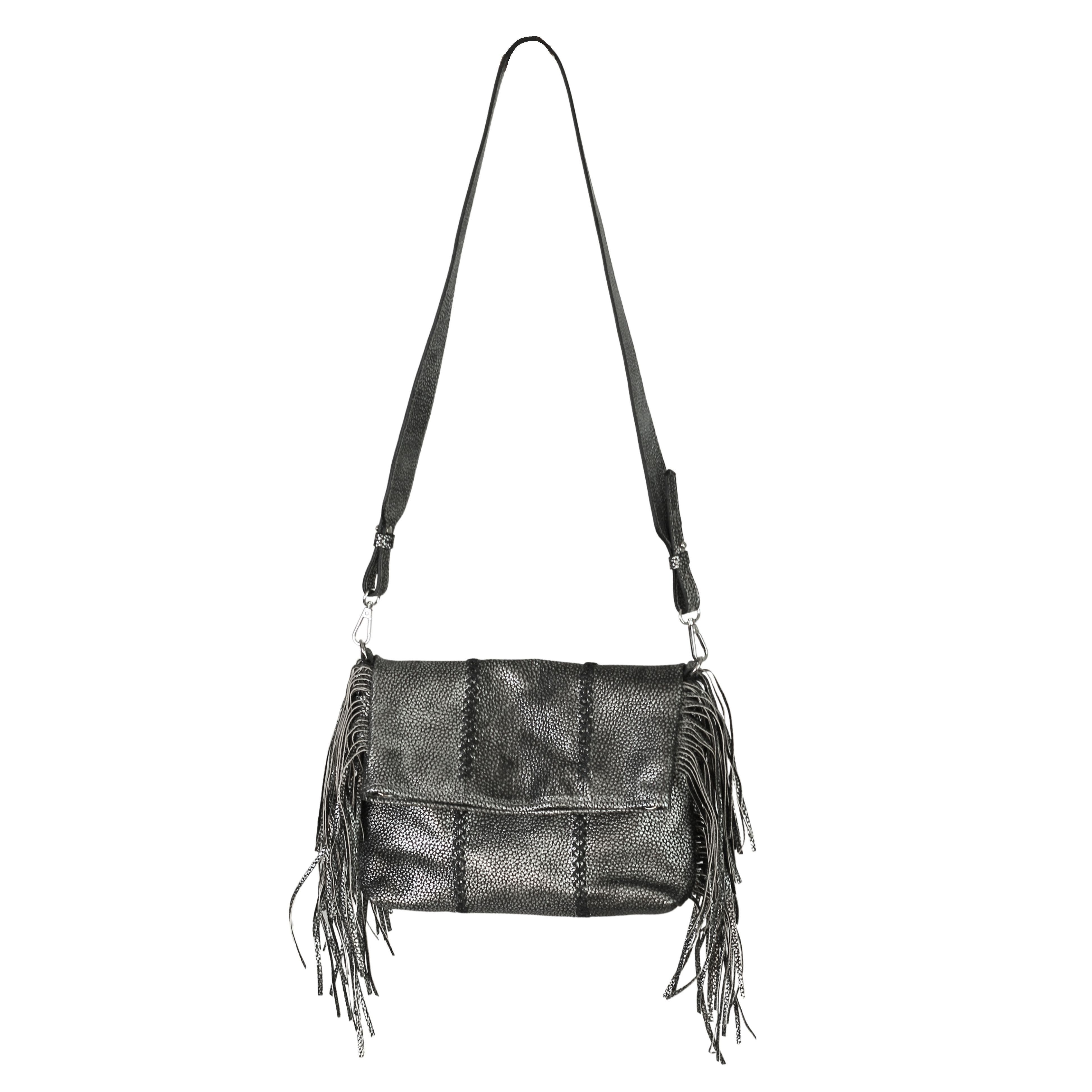Medium Fringe Leather Crossbody Messenger, Main, color, Roman Chrome