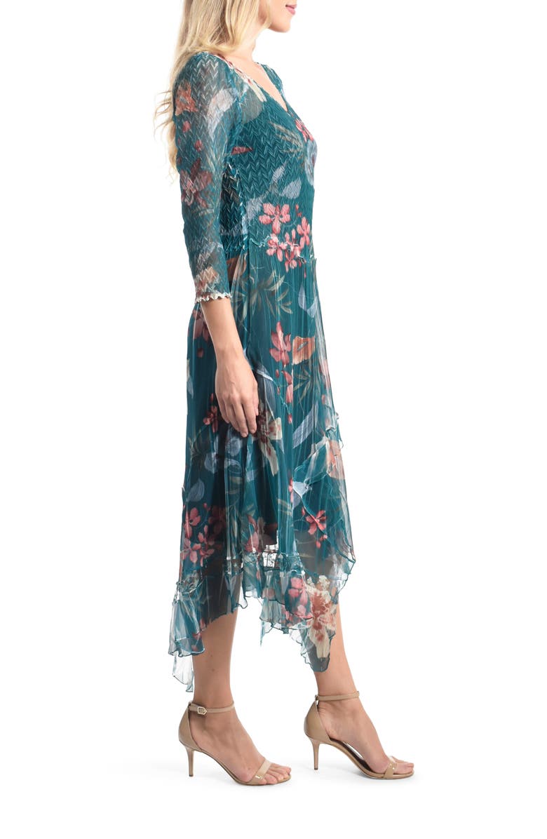 Komarov Asymmetric Handkerchief Hem Chiffon Midi Dress, Alternate, color, 