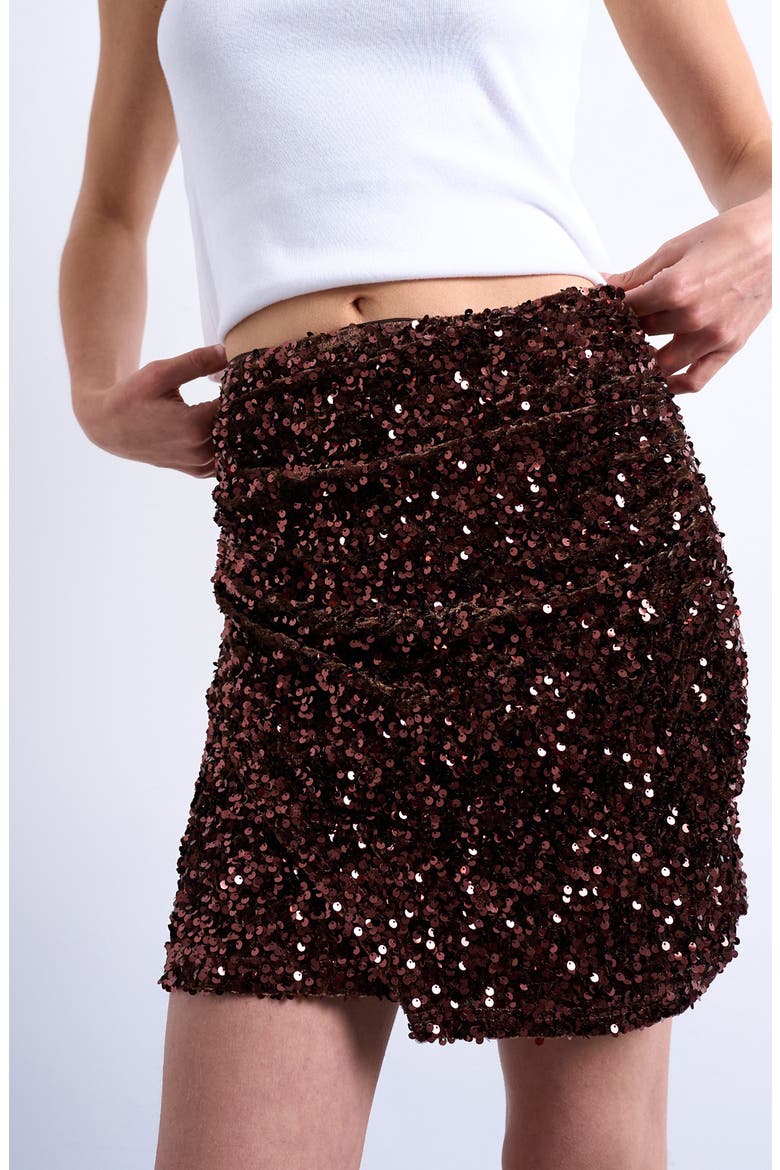 Sequin Velvet Miniskirt, Alternate, color, BROWN