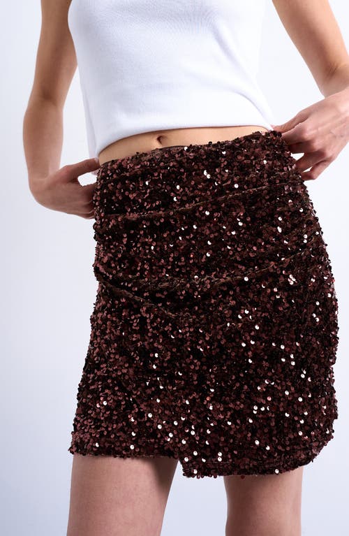 Topshop Sequin Velvet Miniskirt In Brown