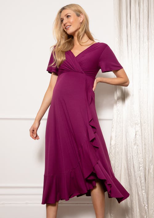 Tiffany Rose Maternity Waterfall Midi Maternity Dress In Purple