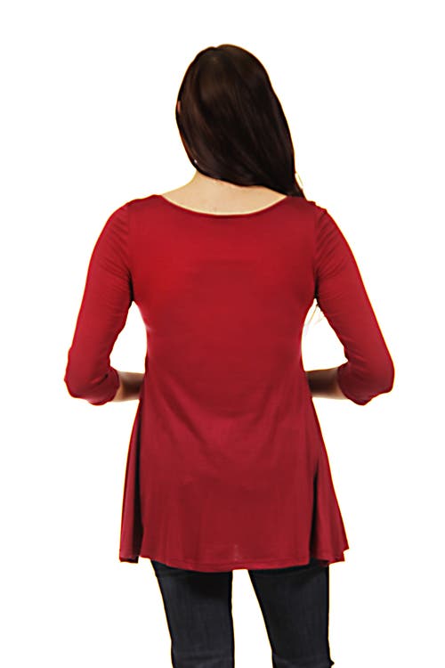 24seven Comfort Apparel Ruched Sleeve Swing Maternity Tunic Top In Red