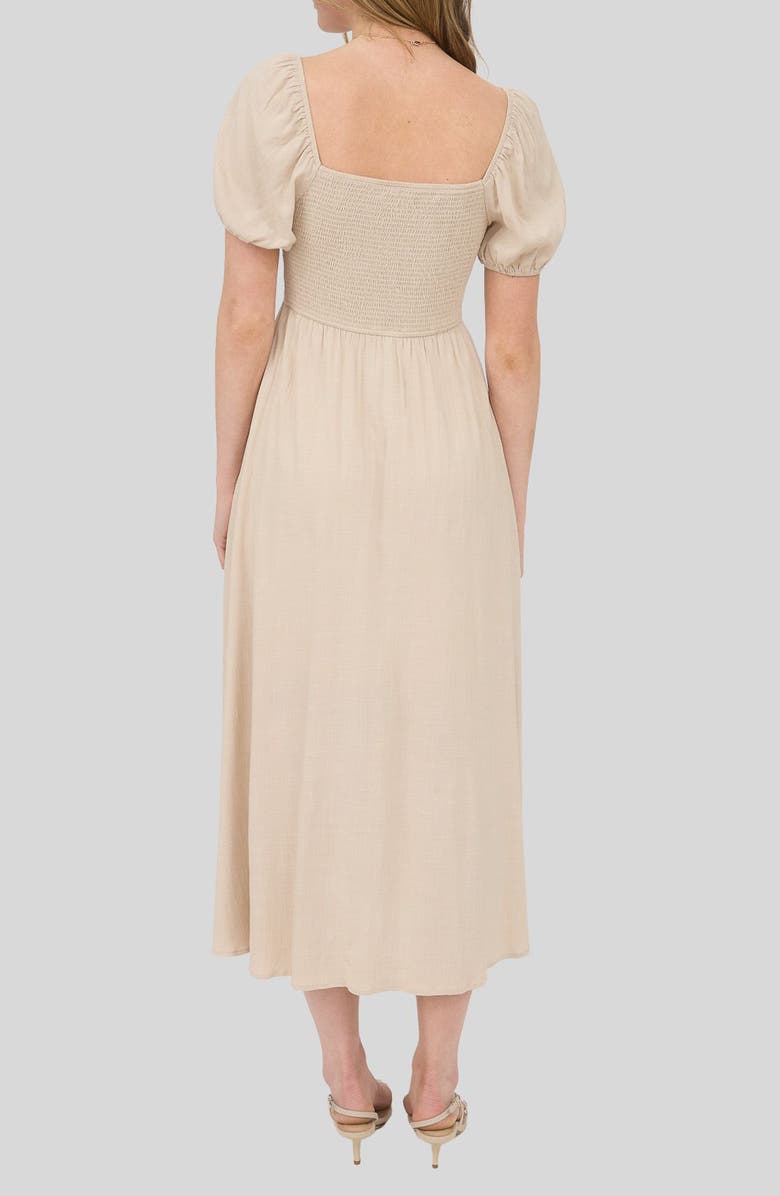 Blu Pepper Puff Sleeve Smocked Midi Dress, Alternate, color, Light Khaki