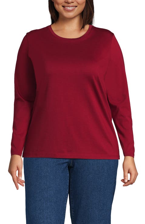 Plus Size Supima Cotton Long Sleeve Crewneck T-Shirt