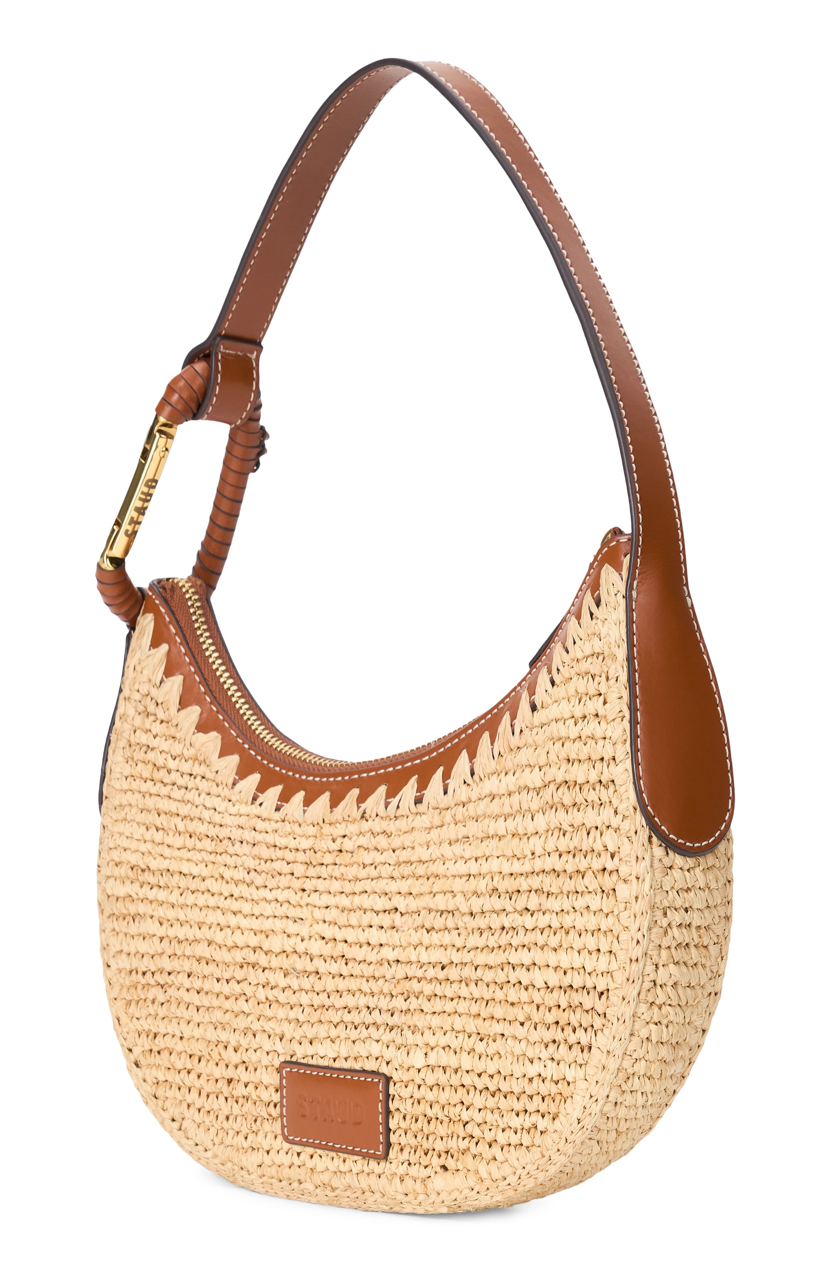 STAUD Alden Raffia Shoulder Bag, Main, color, Natural/ Tan