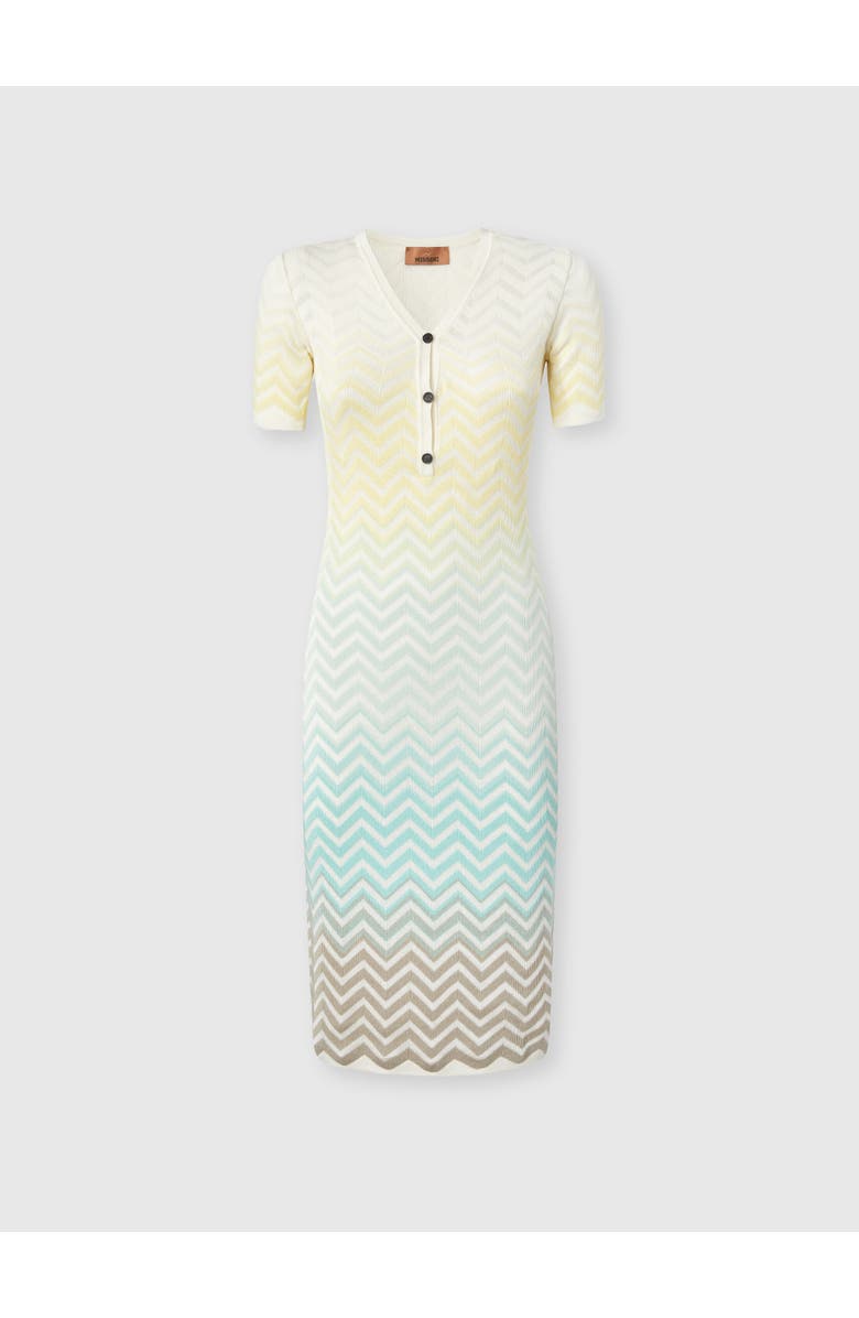 Missoni Midi Dress In Cotton And Viscose Chevron Dégradé, Main, color, Green& Brown