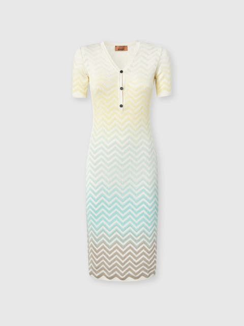 Midi Dress In Cotton And Viscose Chevron Dégradé