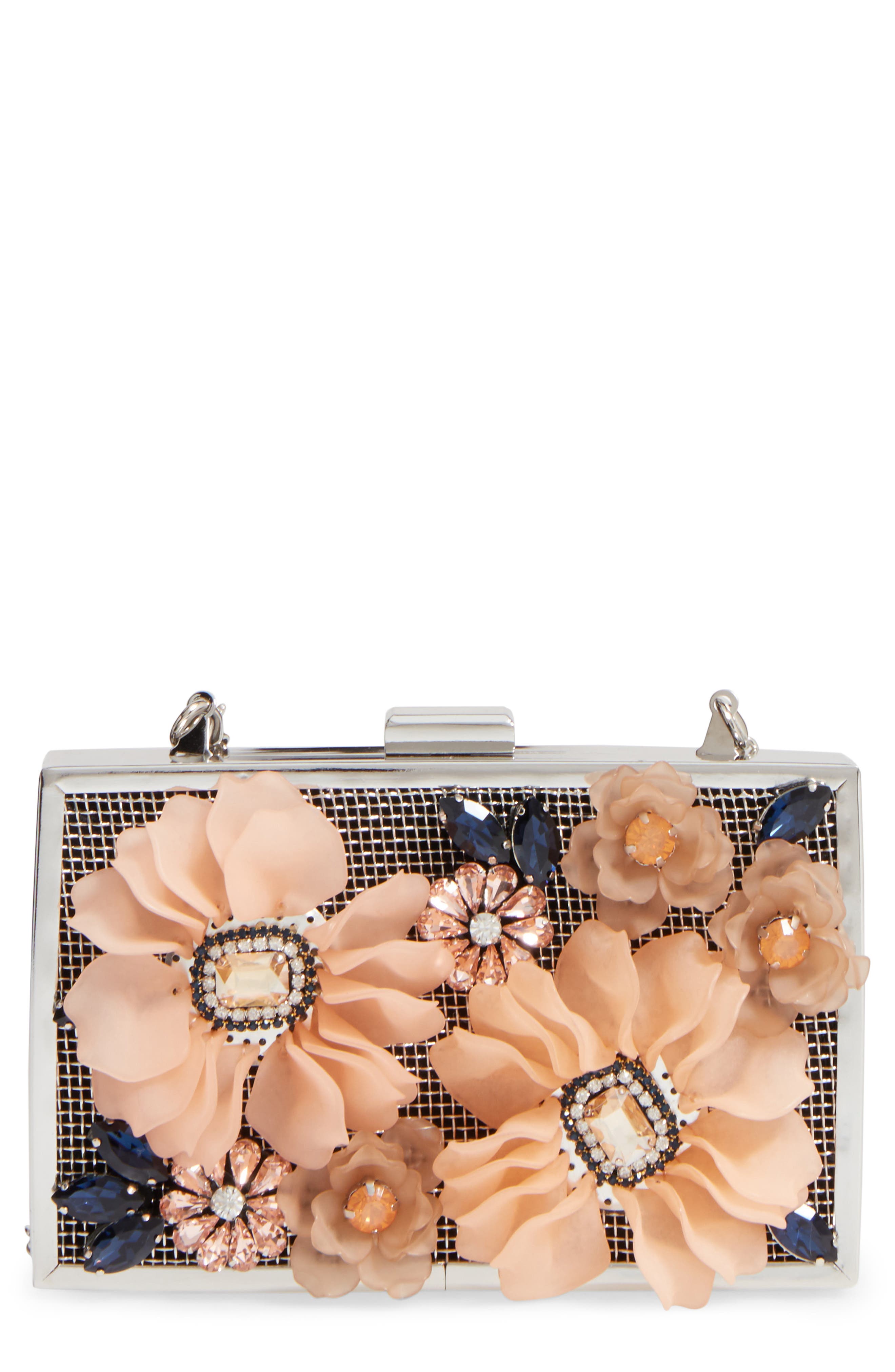 Sondra Roberts 3D Flower Box Clutch, Main, color, 