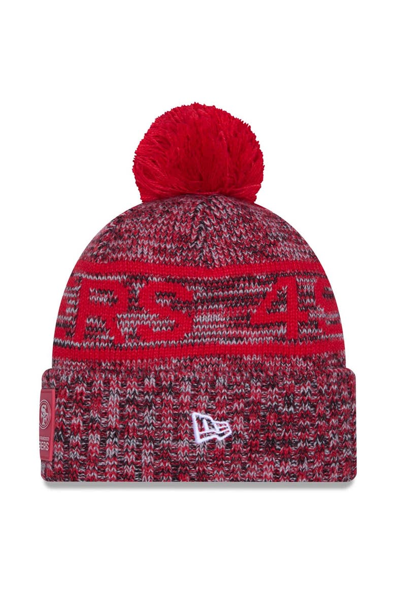 Men's New Era Scarlet San Francisco 49ers 2025 Sideline Cold Weather Cuffed Knit Hat with Pom, Alternate, color, Scarlet