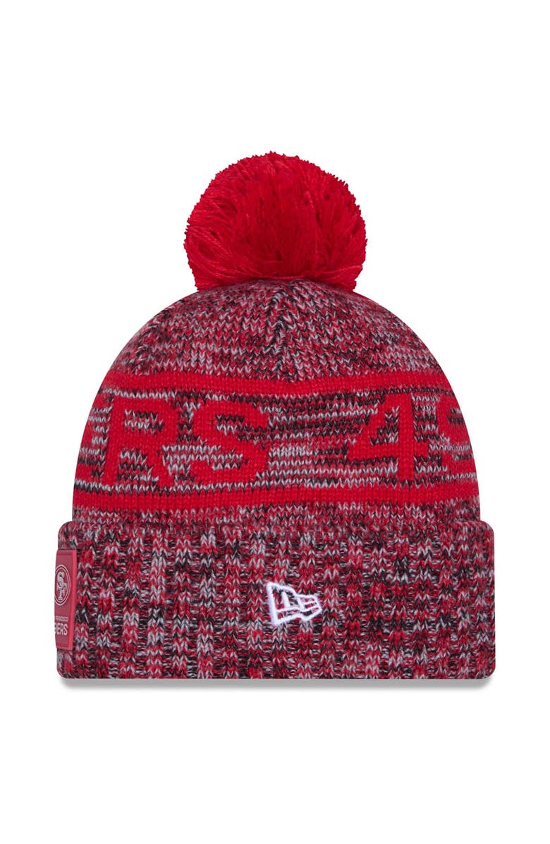 New Era Men's New Era Scarlet San Francisco 49ers 2025 Sideline Cold Weather Cuffed Knit Hat with Pom, Alternate, color, Scarlet