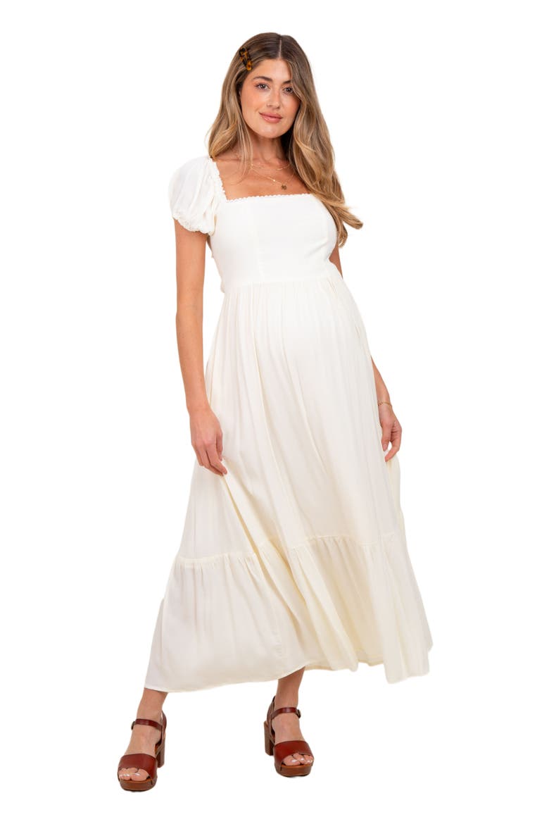 Ruffle Detail Square Neck Maxi Dress, Main, color, Ivory