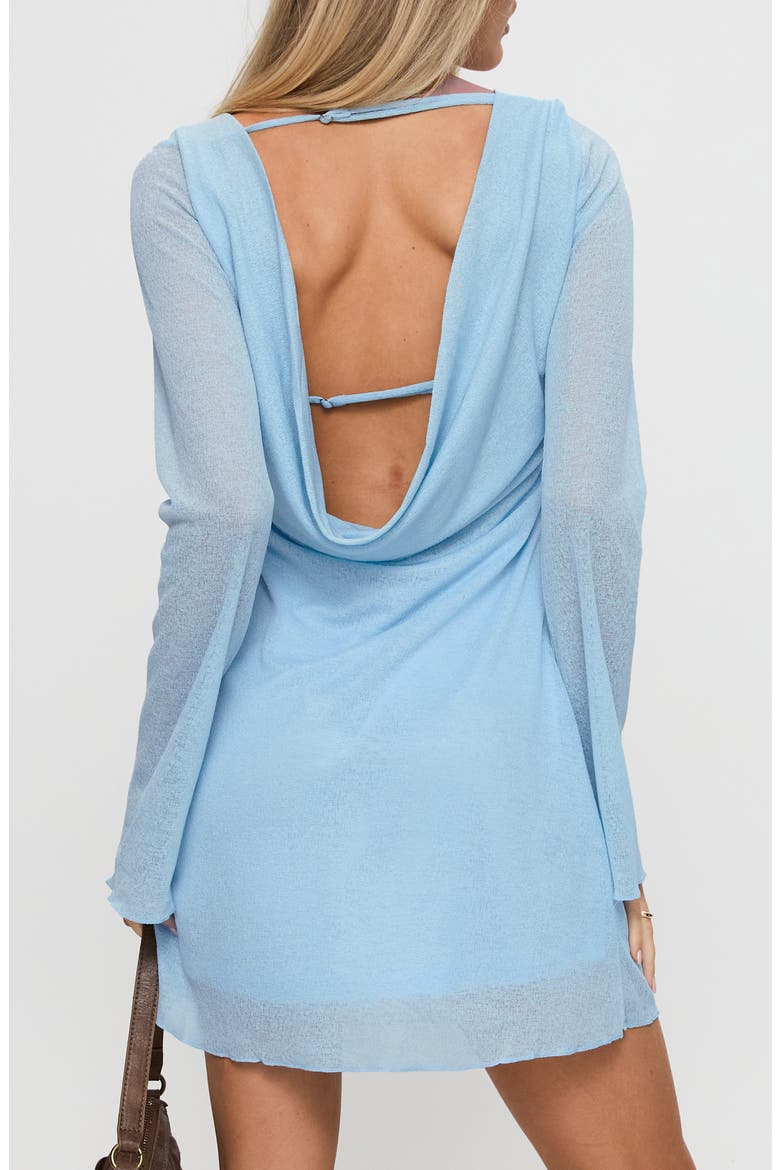 Visualize Drape Back Long Sleeve Knit Minidress, Alternate, color, LIGHT BLUE