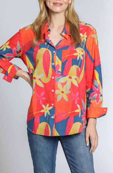 Print Cotton Button-Up Shirt