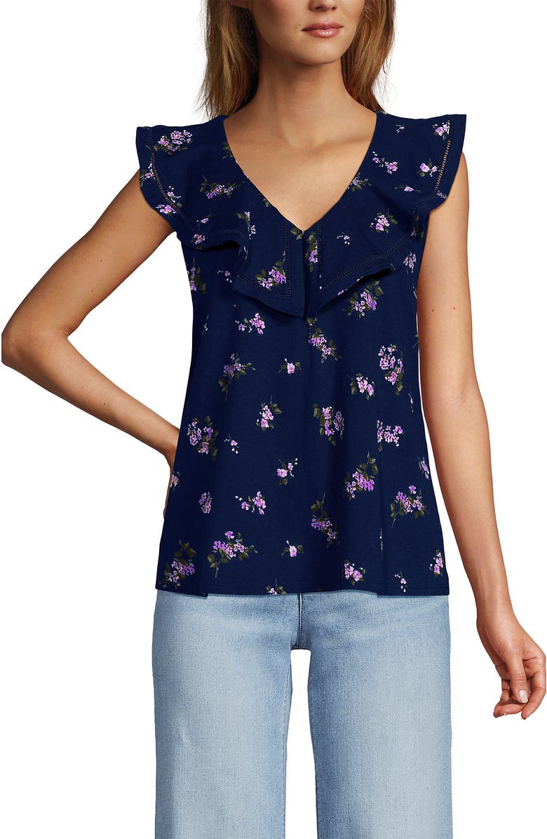 Lands' End V Neck Cascade Ruffle Top, Alternate, color, 
