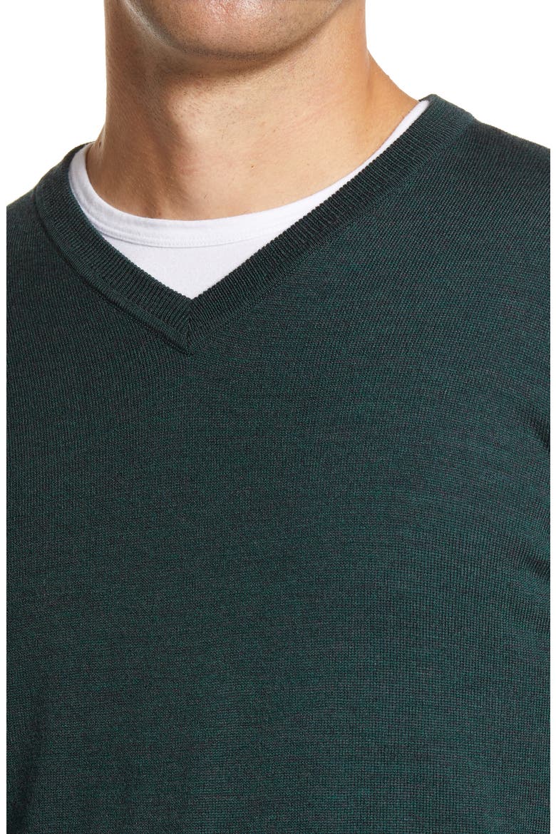 Washable Merino V-Neck Sweater, Alternate, color, GREEN SCARAB HEATHER