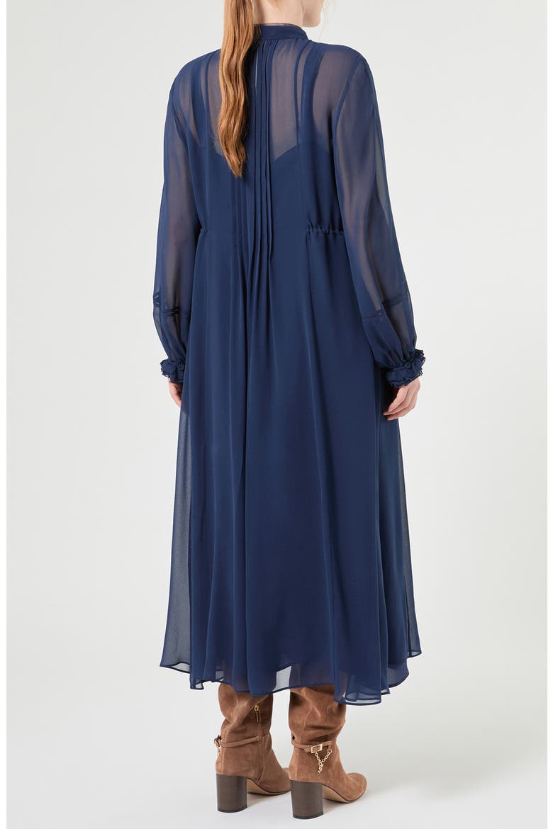Long Sleeve Pintuck Pleat Silk Georgette Dress, Alternate, color, MIDNIGHT BLUE
