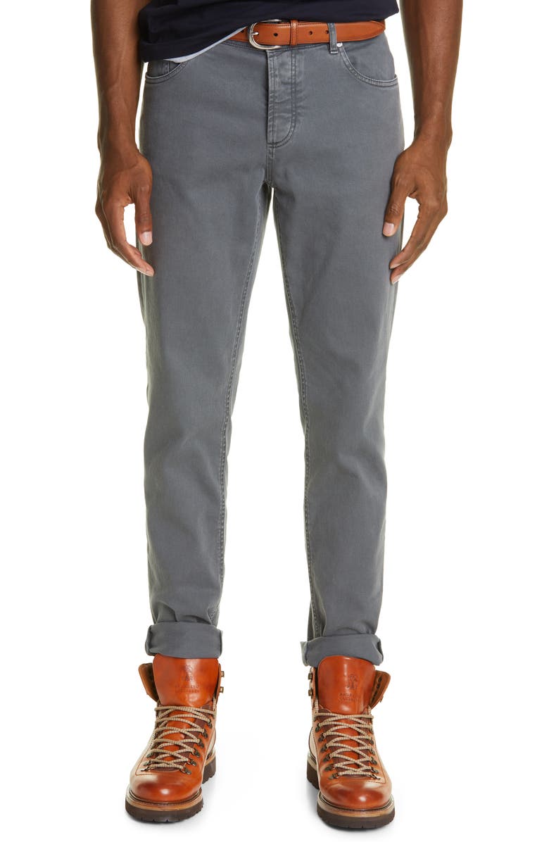 Brunello Cucinelli Brunello Cuccinelli Overdye Stretch Cotton Twill Pants, Main, color, 