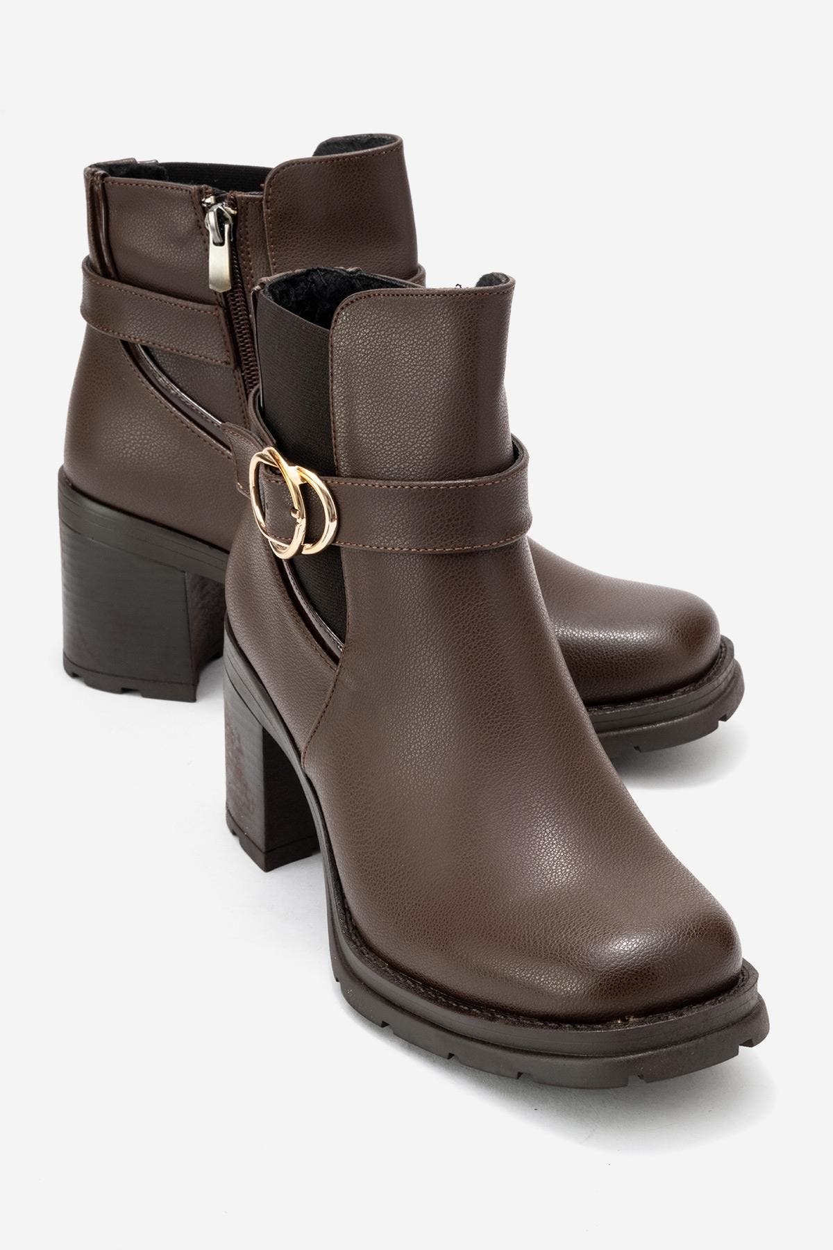 Prologue Shoes Heile Buckle Block Heel Boot, Alternate, color, Brown