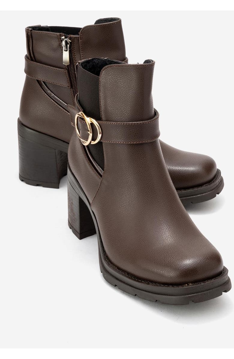 Prologue Shoes Heile Buckle Block Heel Boot, Alternate, color, Brown
