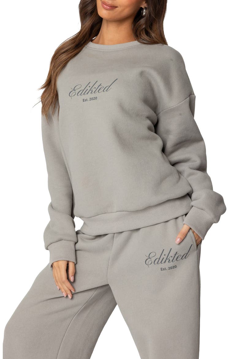 Get Edikted Crewneck Sweatshirt, Alternate, color, GRAY