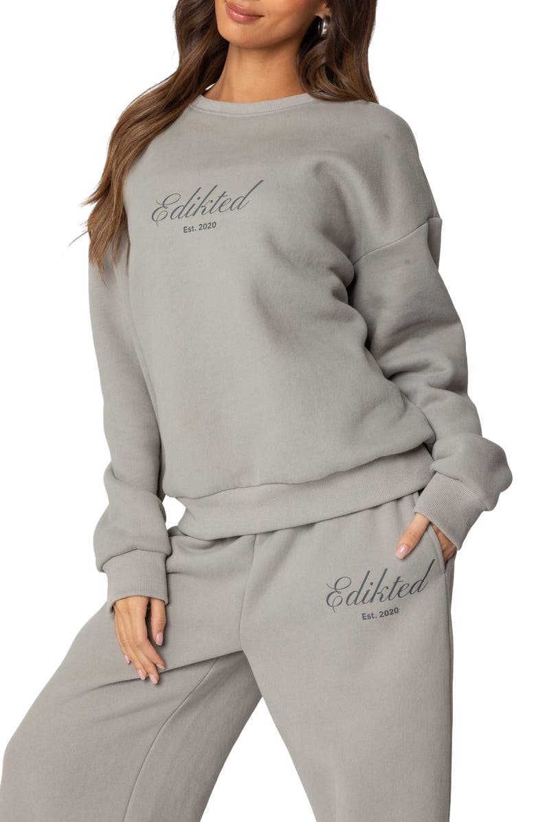EDIKTED Get Edikted Crewneck Sweatshirt, Alternate, color, Gray