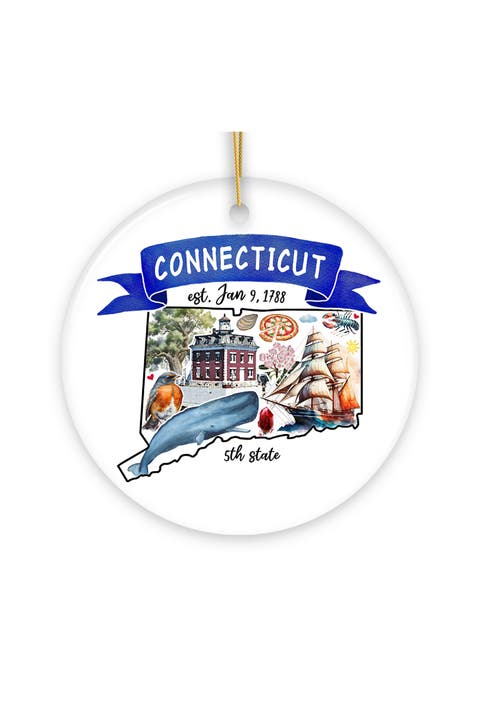 Connecticut Landmarks Watercolor Ornament - Version 1