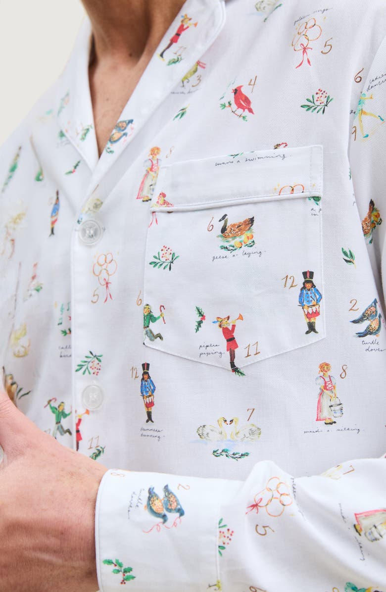 Petite Plume Cambridge 12 Days of Christmas Cotton Twill Pajamas, Alternate, color, White