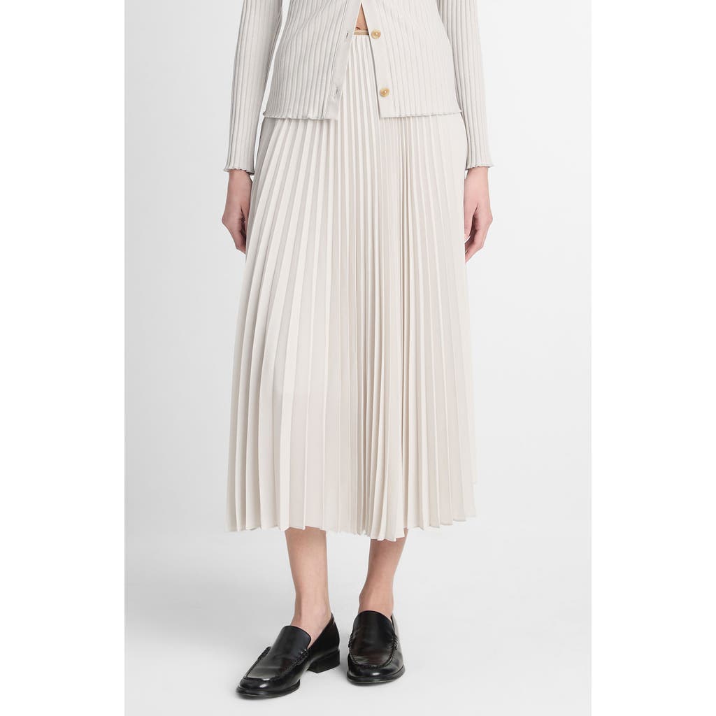 Shop Vince Pleated Midi Skirt In Salt/glass