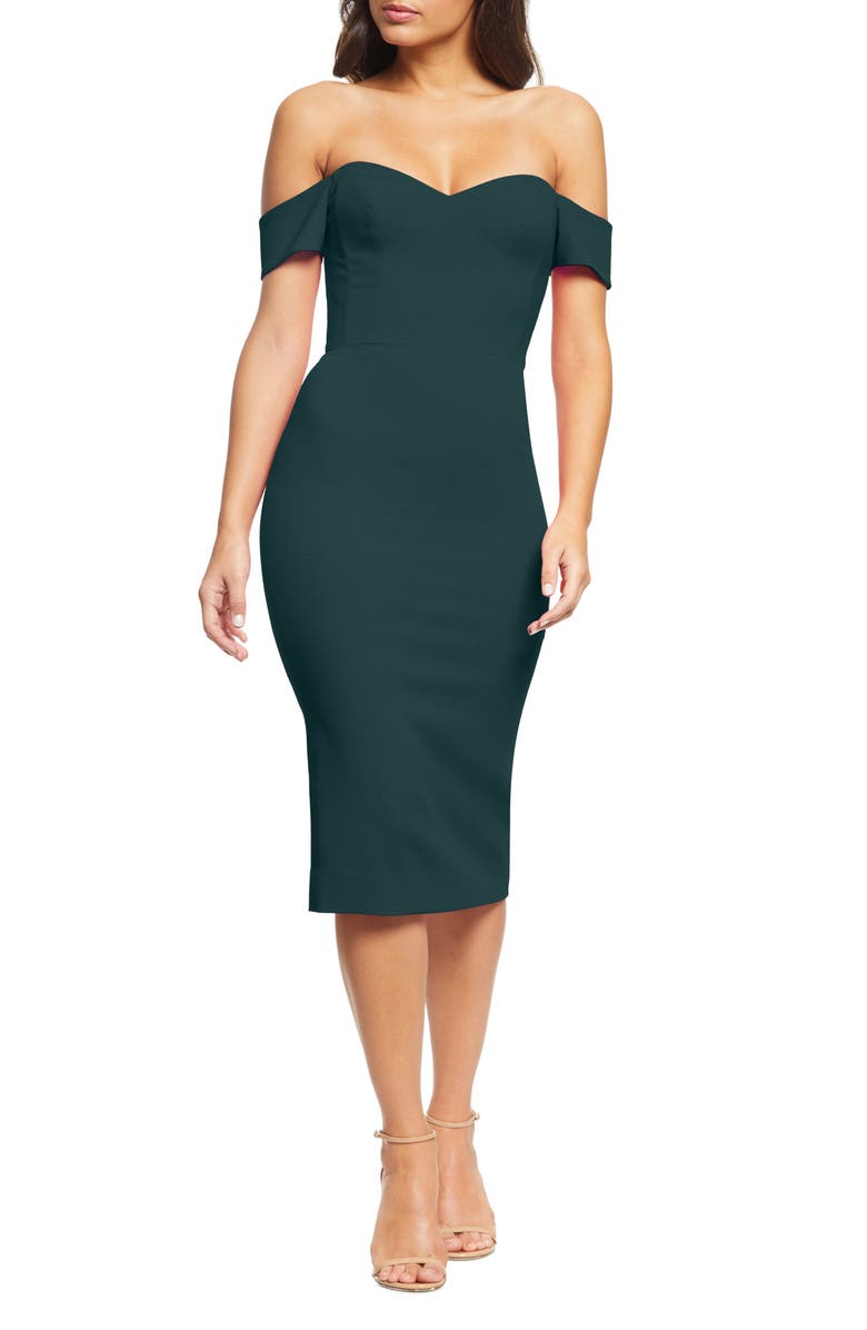 Dress the Population Bailey Off the Shoulder Body-Con Dress, Main, color, Pine