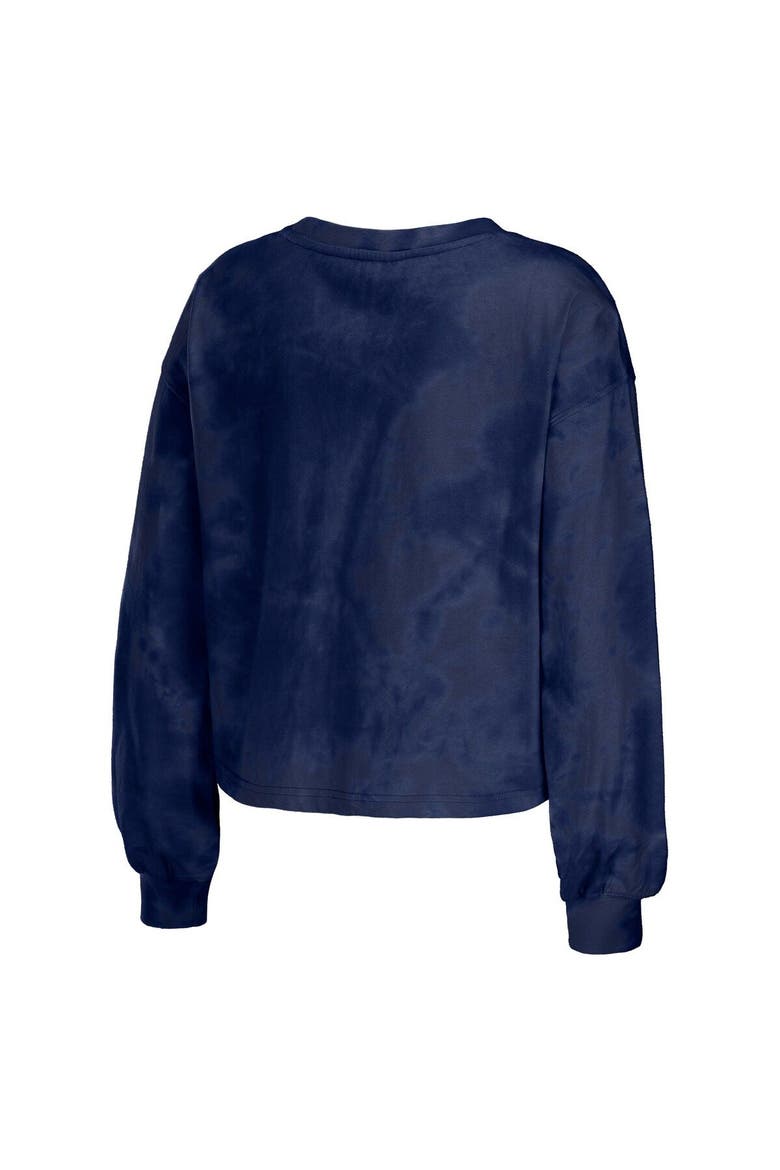 Women's WEAR by Erin Andrews Navy Cleveland Guardians Tie-Dye Cropped Pullover Sweatshirt & Shorts Lounge Set, Alternate, color, Navy