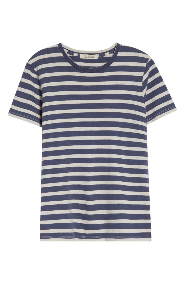 Nili Lotan Lana Crewneck T-Shirt, Alternate, color, French Blue/ Off White Stripe