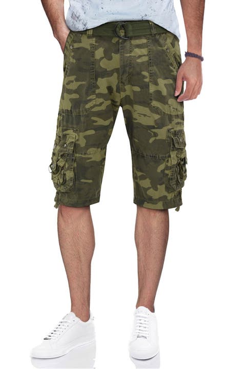 Belted Snap Button Cargo Shorts