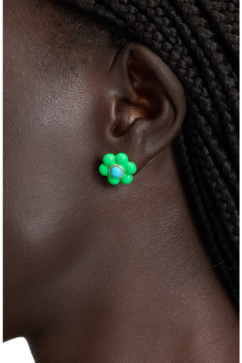 petal puff stud earrings, Alternate, color, GREEN MULTI/ GOLD