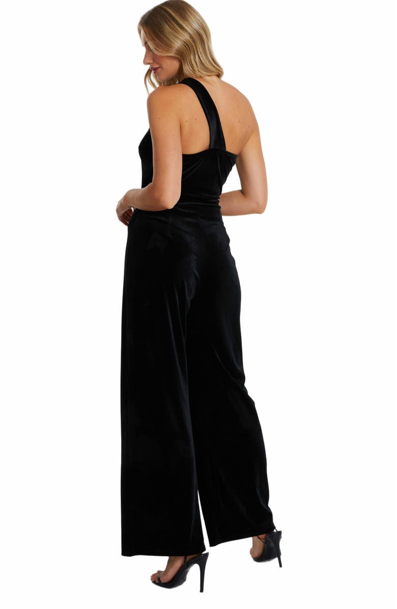 QUIZ Velvet Jumpsuit With Embellished Buckle, Alternate, color, Black