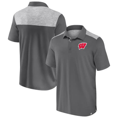 Men's Fanatics Gray Wisconsin Badgers Iconic Brushed Blocked Polo