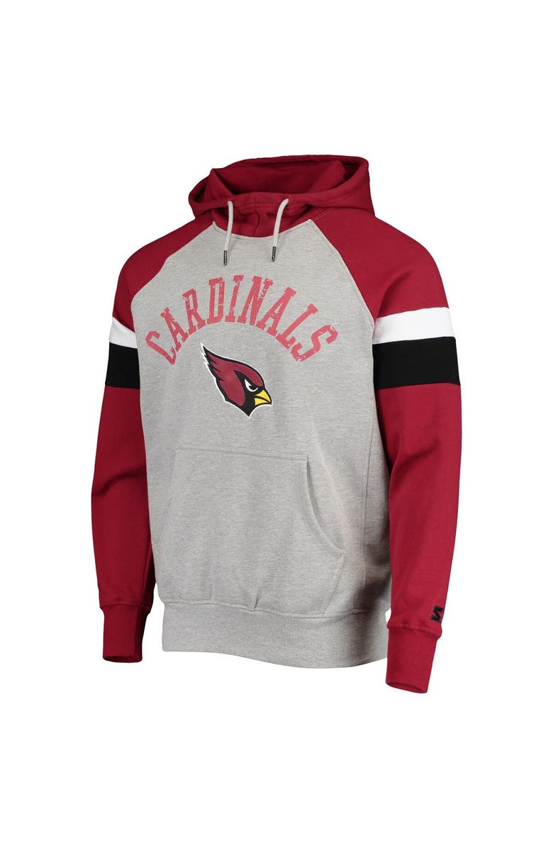 STARTER Men's Starter Heathered Gray/Cardinal Arizona Cardinals Home Run Raglan Pullover Hoodie, Alternate, color, Heather Gray