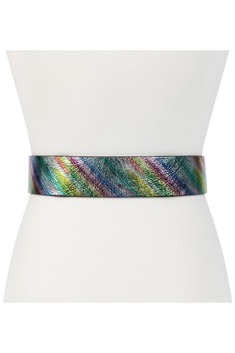 Metallic Rainbow Eagle Leather Belt, Alternate, color, METALLIC RAINBOW