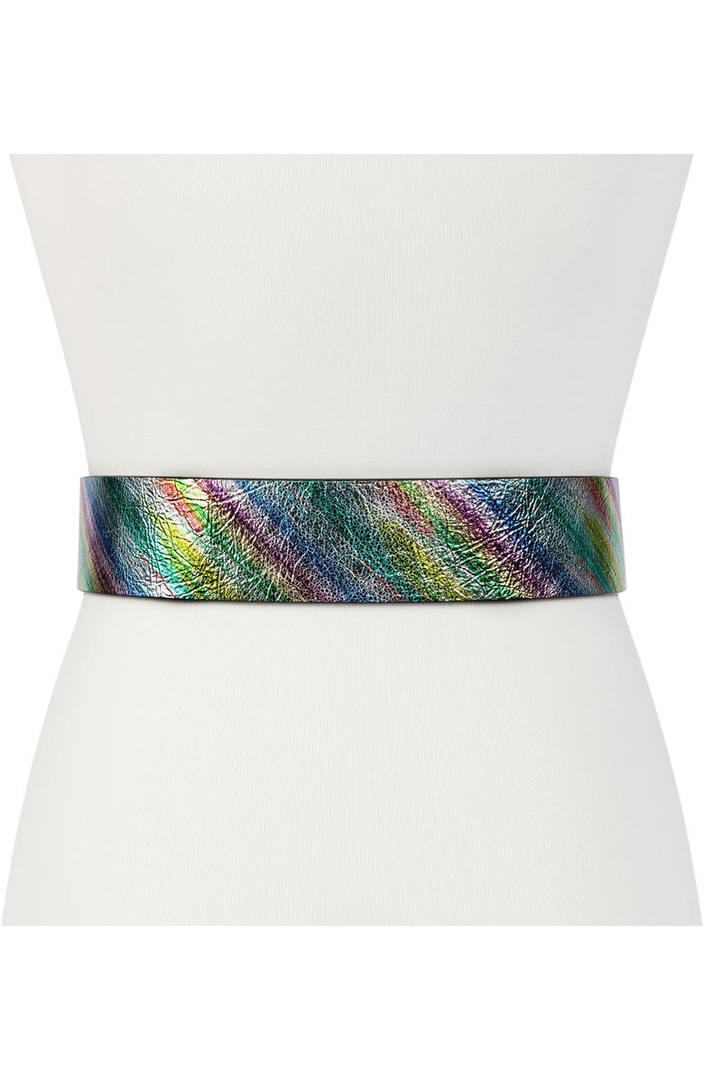 Kurt Geiger London Metallic Rainbow Eagle Leather Belt, Alternate, color,