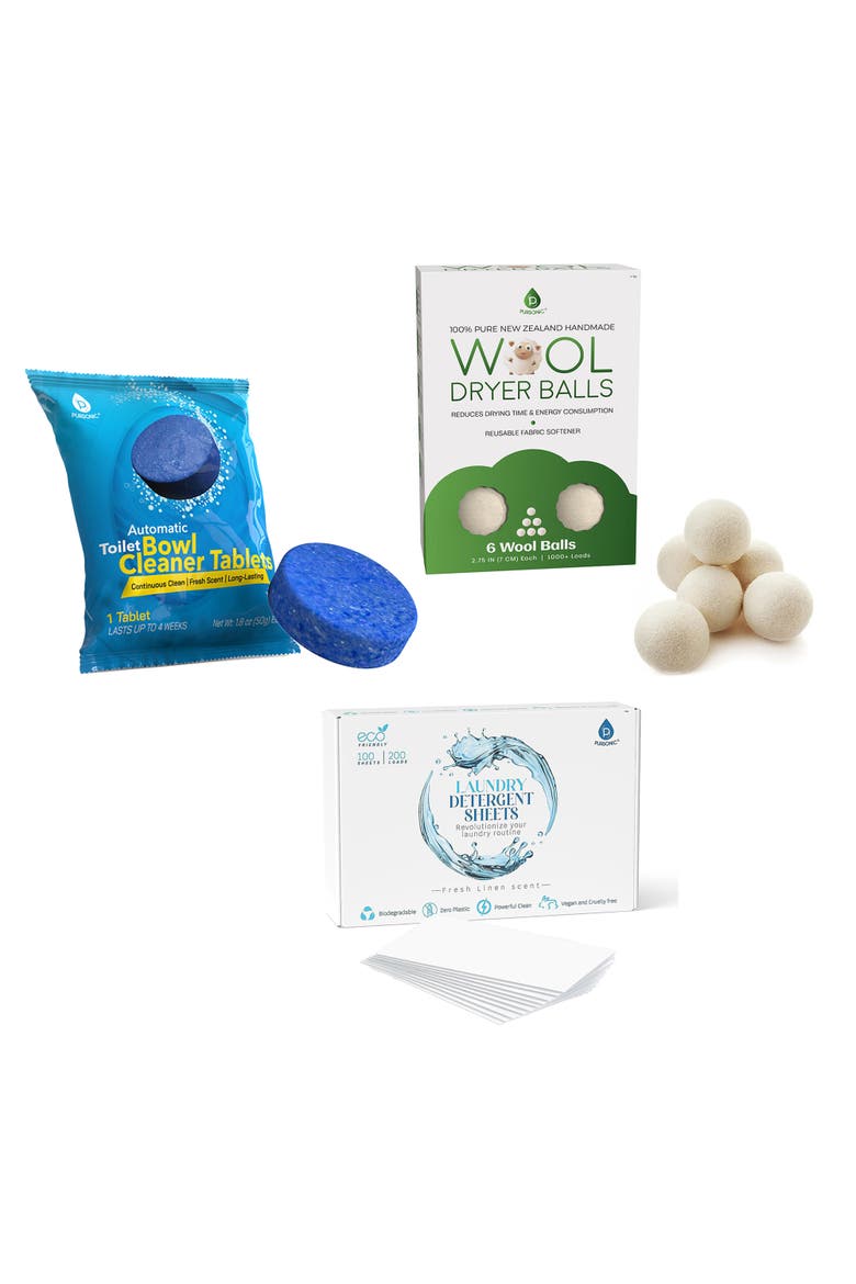 Toilet Tabs, Wool Dryer Balls & Detergent Sheets, Main, color, White