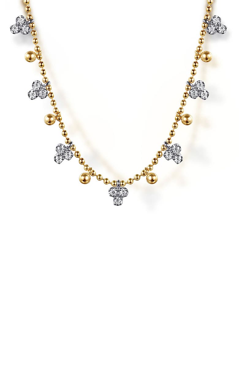 Gabriel & Co. Bujukan Bead & Diamond Droplet Necklace, Main, color, Two Tone