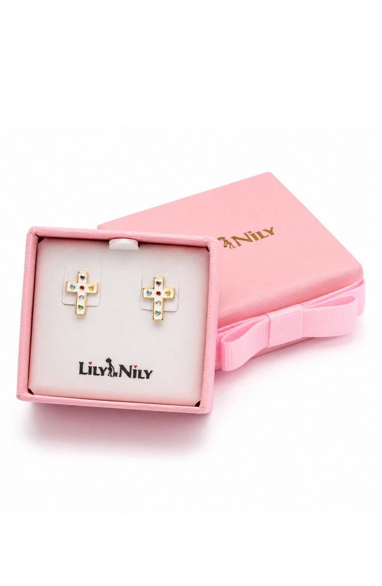 Lily Nily Kids' Cross Enamel Stud Earrings, Alternate, color, White