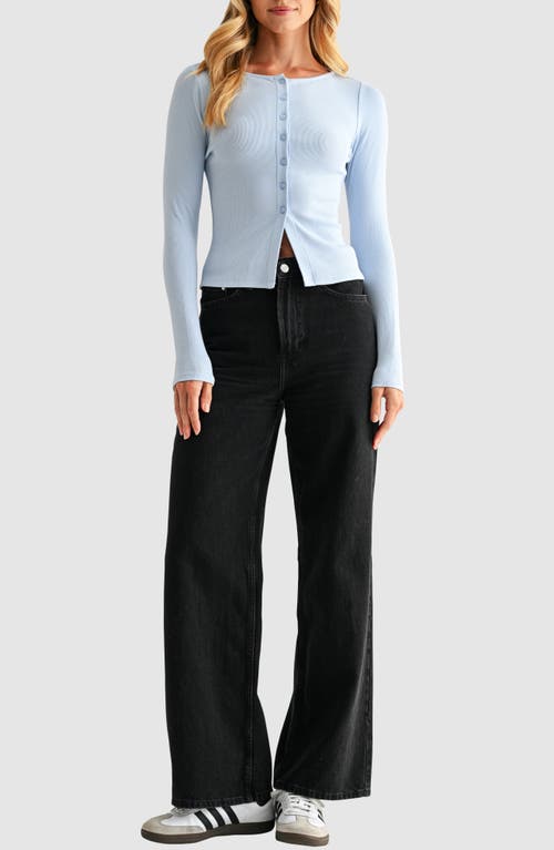 Lush Long Sleeve Button Front Crop Top In Blue