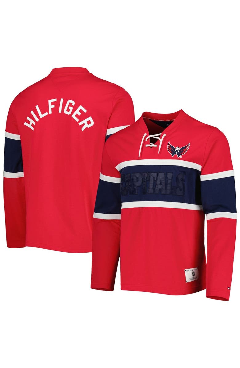 Tommy Hilfiger Men's Tommy Hilfiger Red Washington Capitals Walter Lace-Up Long Sleeve Top, Main, color, Red