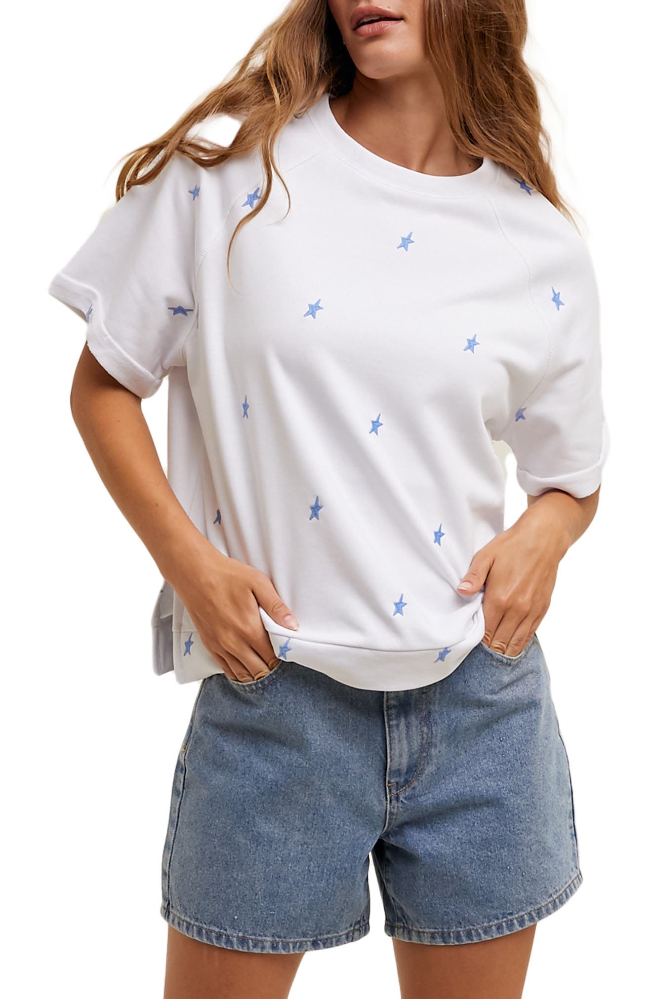 WISHLIST Star Embroidered Boxy Knit T-Shirt