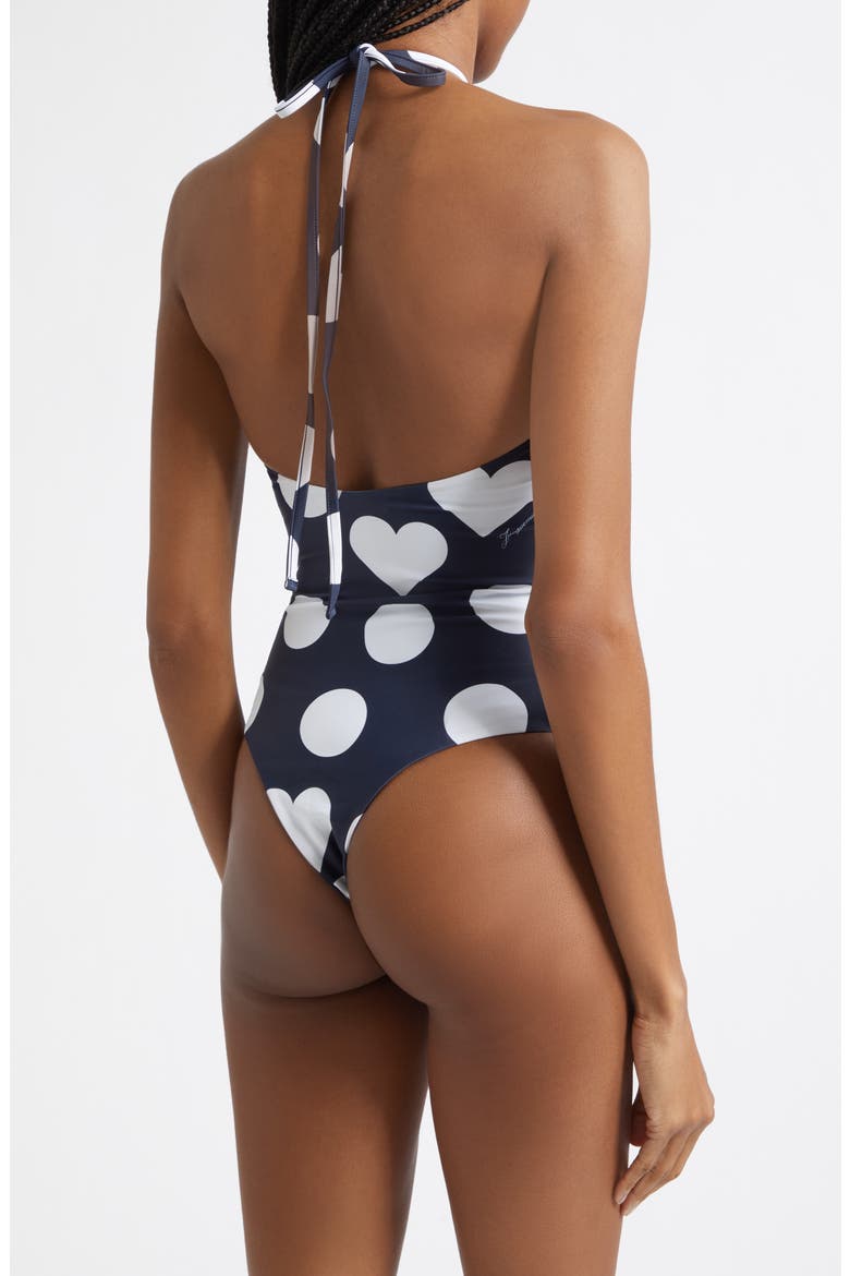Le Bastide One-Piece Halter Swimsuit, Alternate, color, PRINT DOTS HEART NAVY