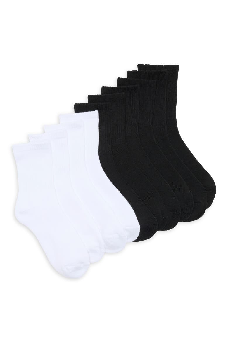 5-Pack Full Cushion Mid Crew Socks, Main, color, BLACK/ WHITE
