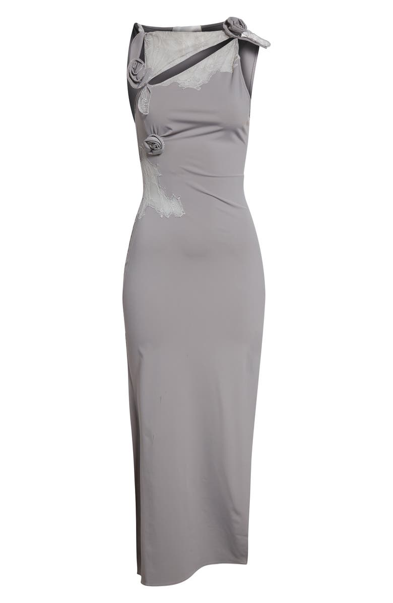 Coperni Flower Asymmetric Lace Dress, Alternate, color, Grey